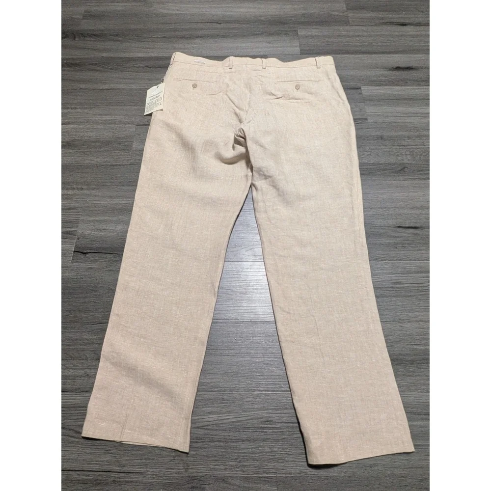 NWT Joseph Abboud Men's Brown 100% Linen Flat Front‎ Pant Size 40x30 (Actual 42)